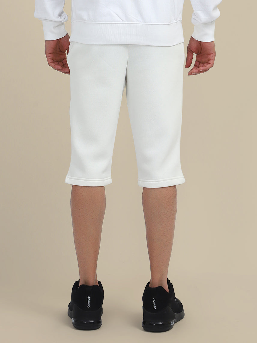 Mens White Cotton Fleece Winter Shorts