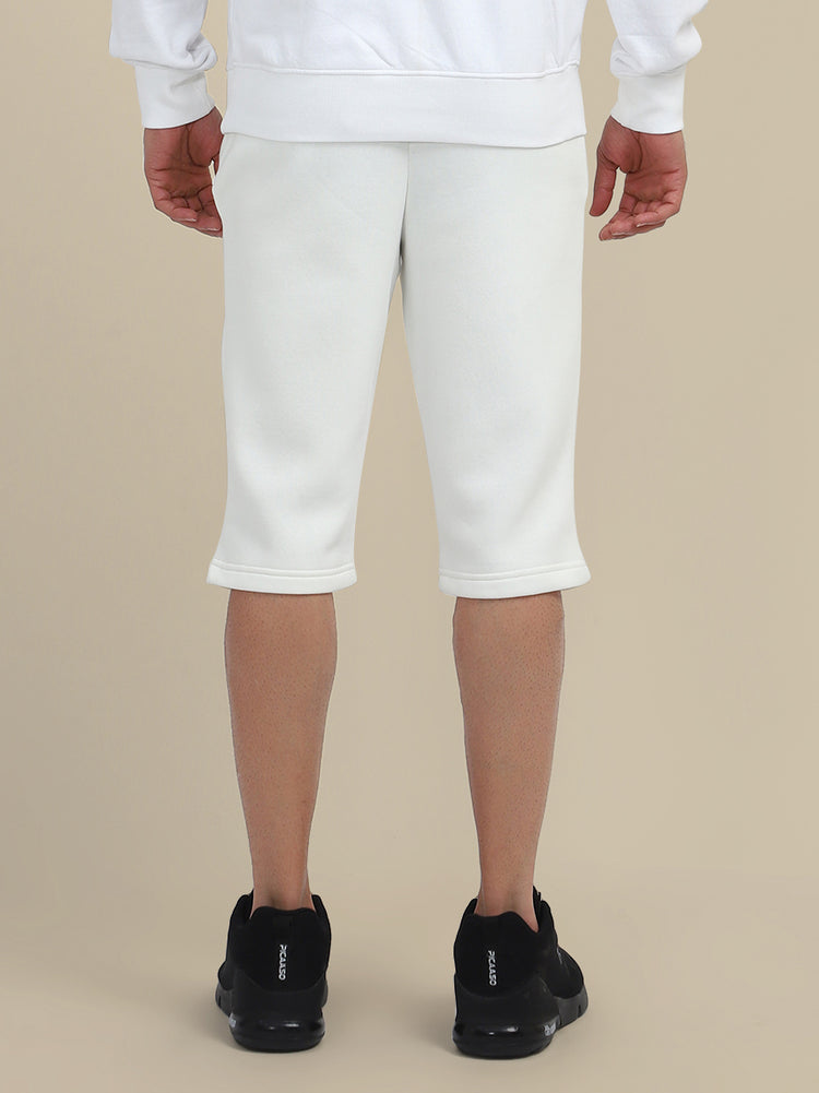 Mens White Cotton Fleece Winter Shorts