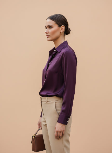 Deep Plum Regular Fit Summer Satin Shirt