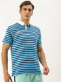 Premium Blue Cotton Striped Half Sleeve Polo