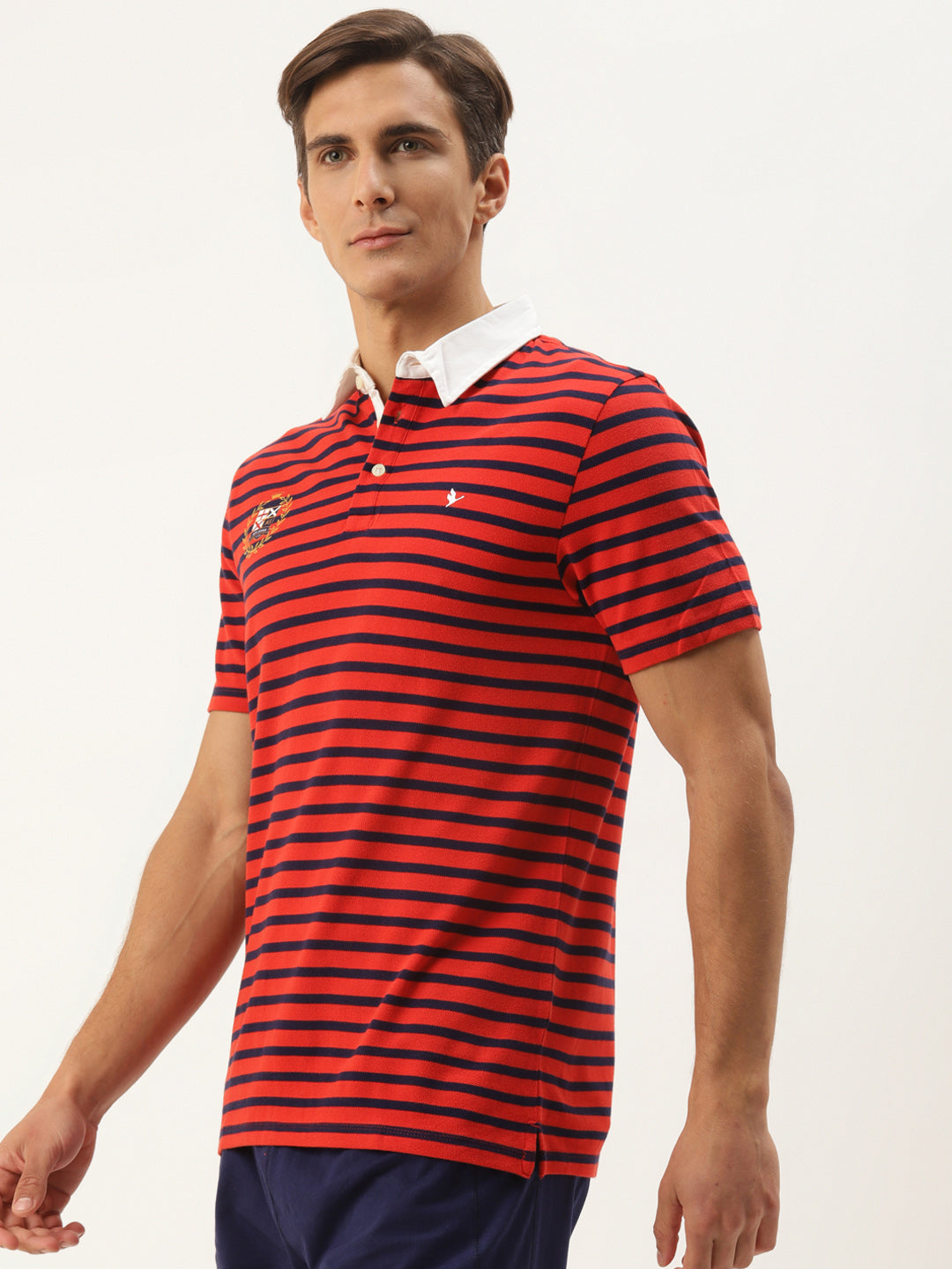 Premium Maroon Cotton Striped Half Sleeve Polo