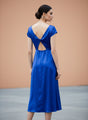 European Satin Royal Blue Midi Dress