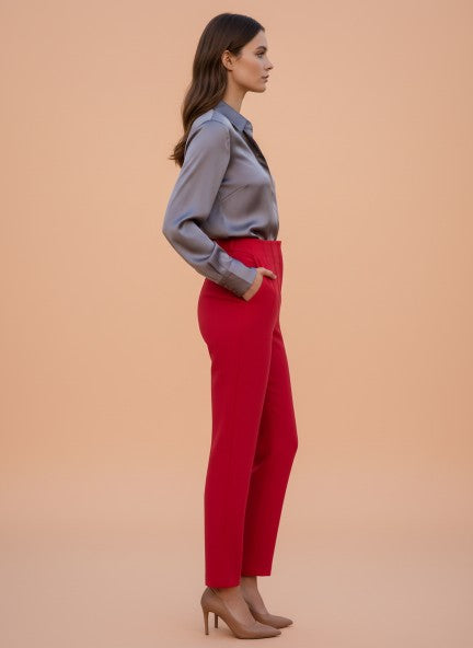 Banana Crepe Hibiscus Skin Fit With Multi Pleated Trouser