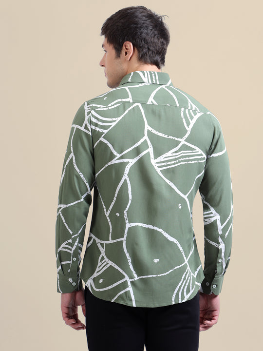 Men'S Premium Rayon Shirt With Jungle Print In Full Sleeve And Black Color