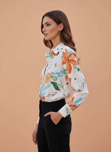 Premium Micro Multicolour Long Length Curved Hem Digital Print Shirt