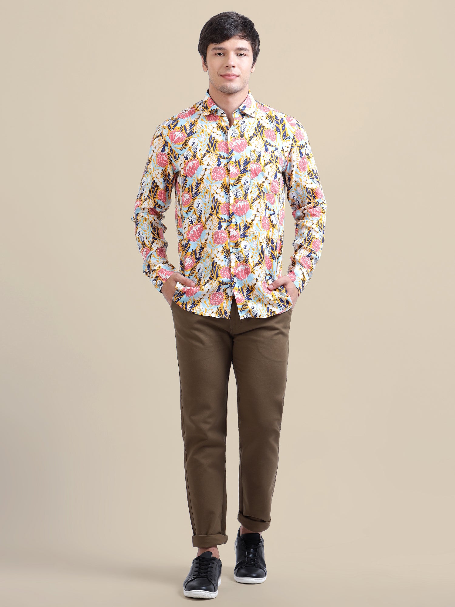 Men'S Floral Print Premium Rayon Shirt