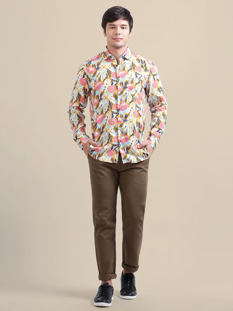 Men'S Floral Print Premium Rayon Shirt