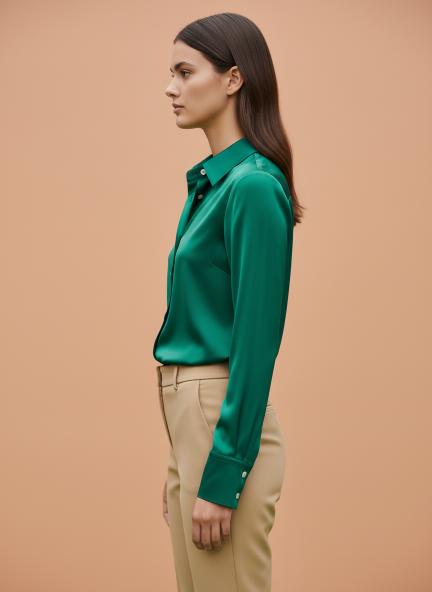 Emerald Green Regular Fit Summer Satin Shirt