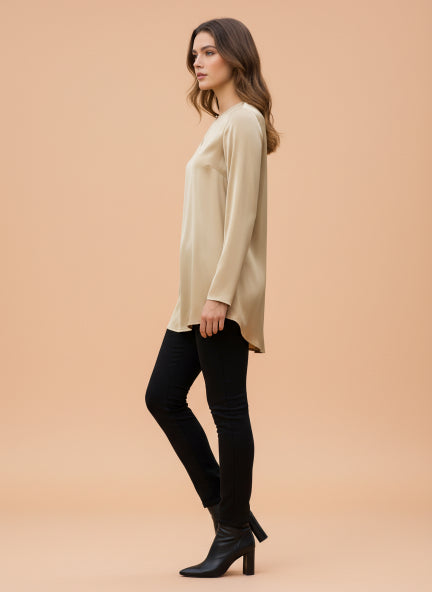 Summer Satin Gold Mandarin Collar Button Tunic