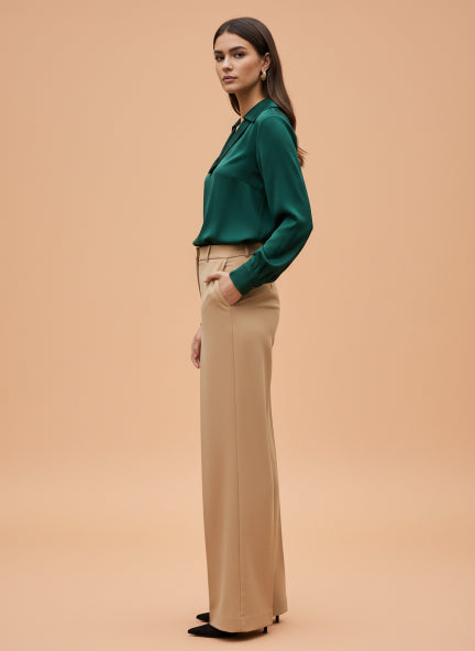 Summer Satin Emerald Green Peter Pan Collar Top
