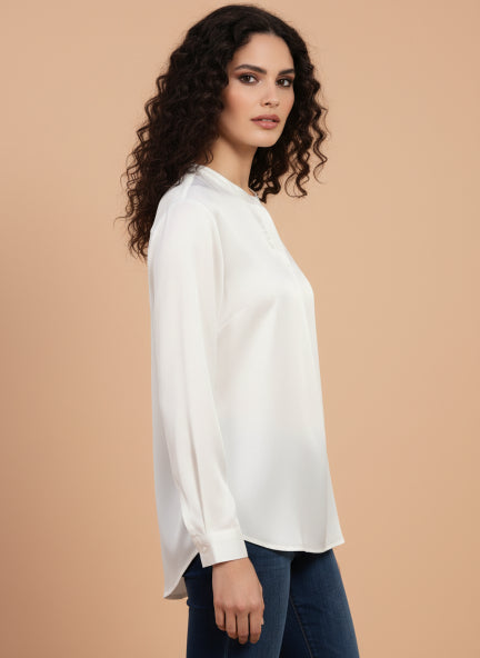 Summer Satin Off White Front Pleated Tunic