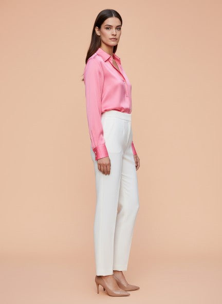 Banana Crepe White Skin Fit With Multi Pleated Trouser