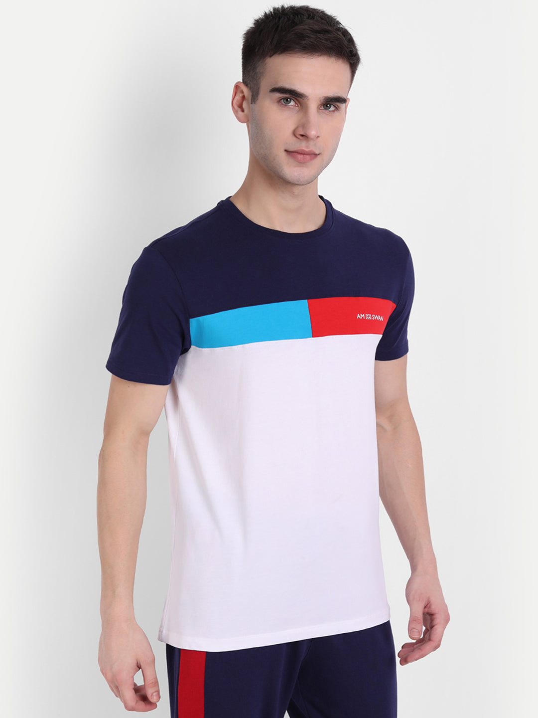 MENS PREMIUM COTTON LYCRA COLOURBLOCK PRINTED HALF SLEEVE CREW NECK T-SHIRTS