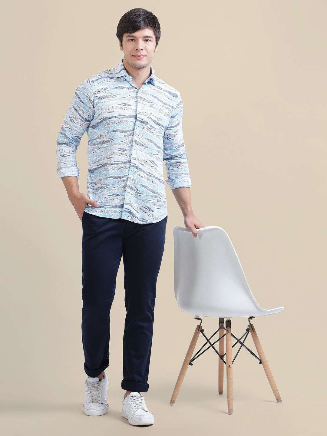 Men'S Premium Rayon Shirt With Self-Design Spread Collar