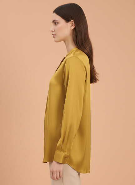 Summer Satin Mettalic Gold Front Pleated Tunic
