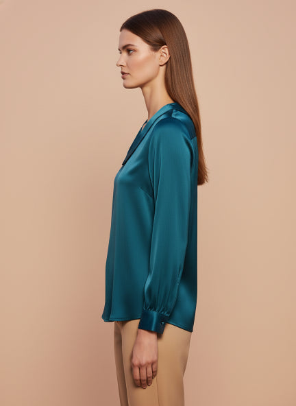 Summer Satin Peacock Peter Pan Collar Top