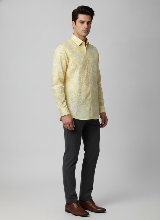 Smart Fit Rayon Shirt With Floral Print In Yellow