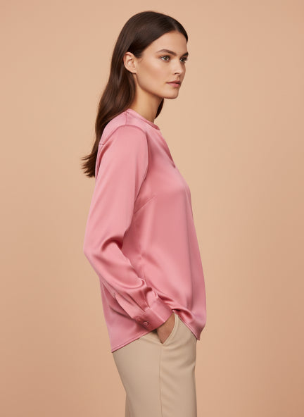 Summer Satin Rose Pink Front Pleated Tunic