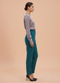 Banana Crepe Teal Skin Fit With Multi Pleated Trouser