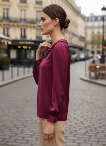 Summer Satin Deep Plum Peter Pan Collar Top