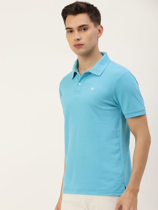 Premium Blue Cotton Striped Half Sleeve Polo