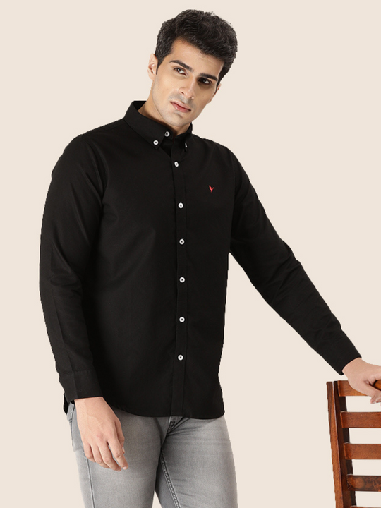 Men'S Premium Cotton Oxford Solid Shirt | Black Color