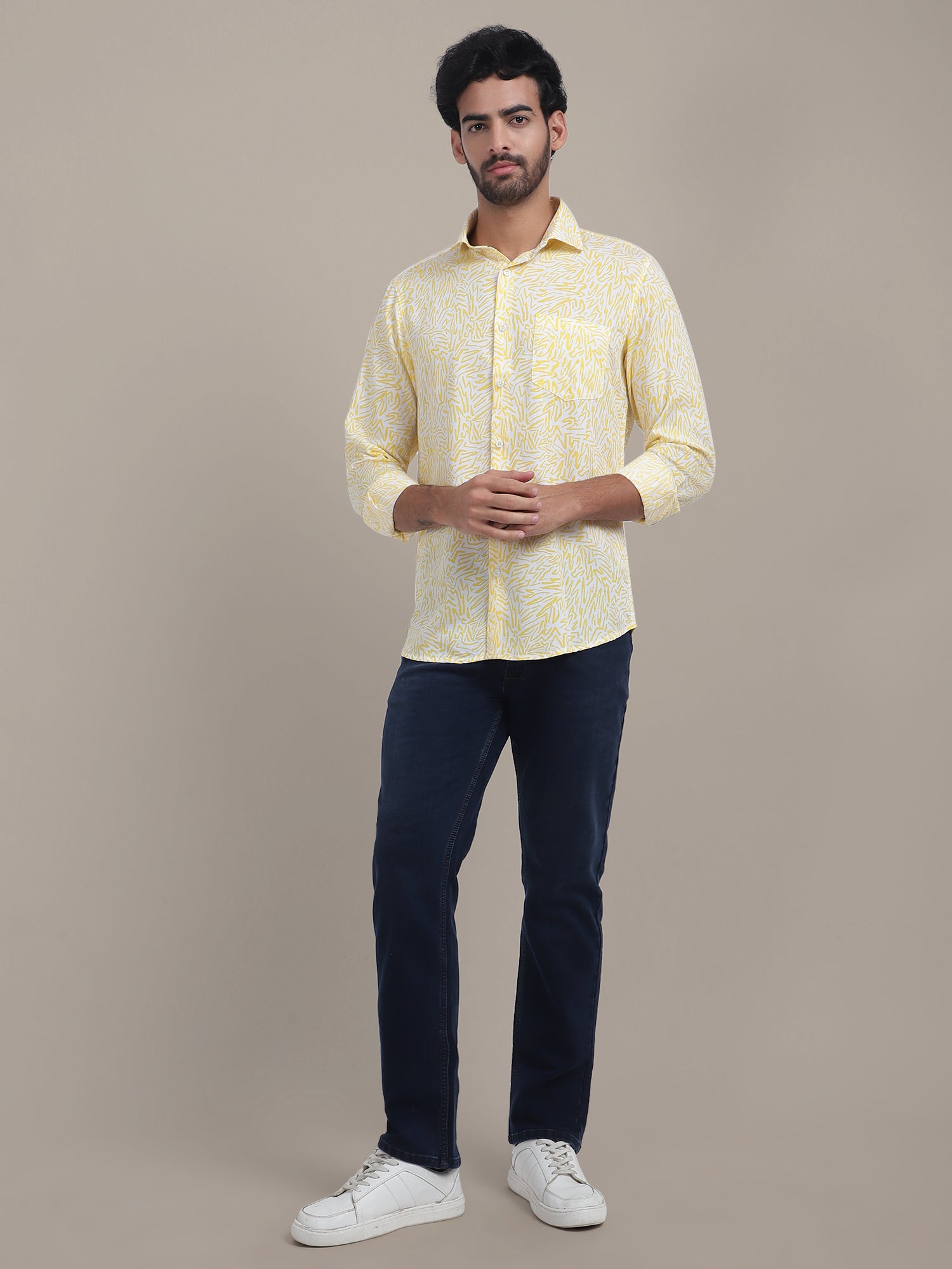 Smart Fit Rayon Shirt With Floral Print In Yellow