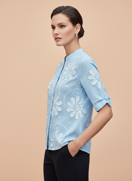 Luxury Floral Embossed Satin Top for Women