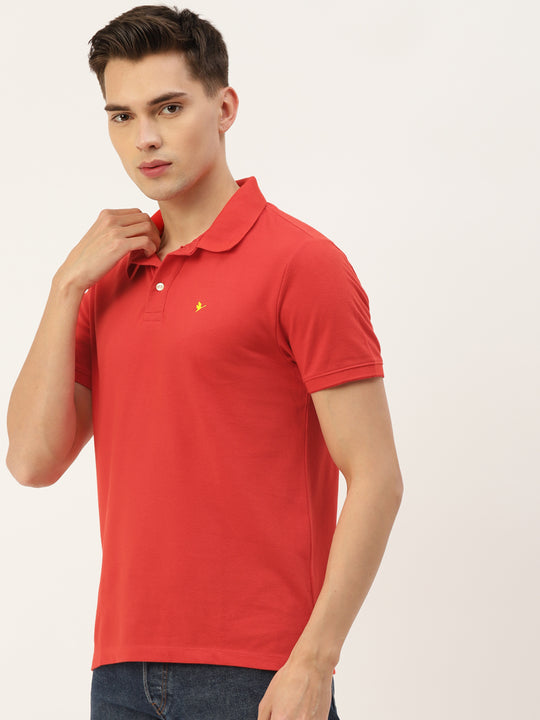 Premium Red Cotton Striped Half Sleeve Polo