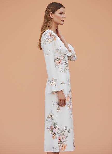 Satin Digital Print  Maxi Dress With Slash Pocket