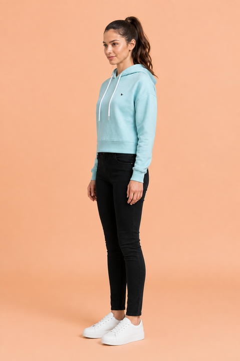 Amswan Women'S Aqua Solid Full Sleeve Hoodie