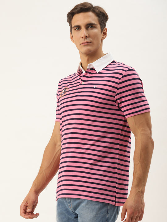 Mens Premium Cotton Striped Half Sleeve Collar T-Shirts
