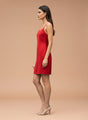 European Satin Crimson Red Dress
