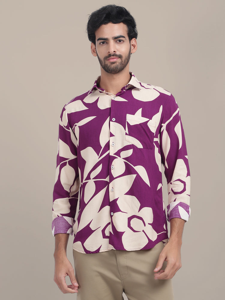 Men's Premium Rayon Shirt With Purple Floral Print