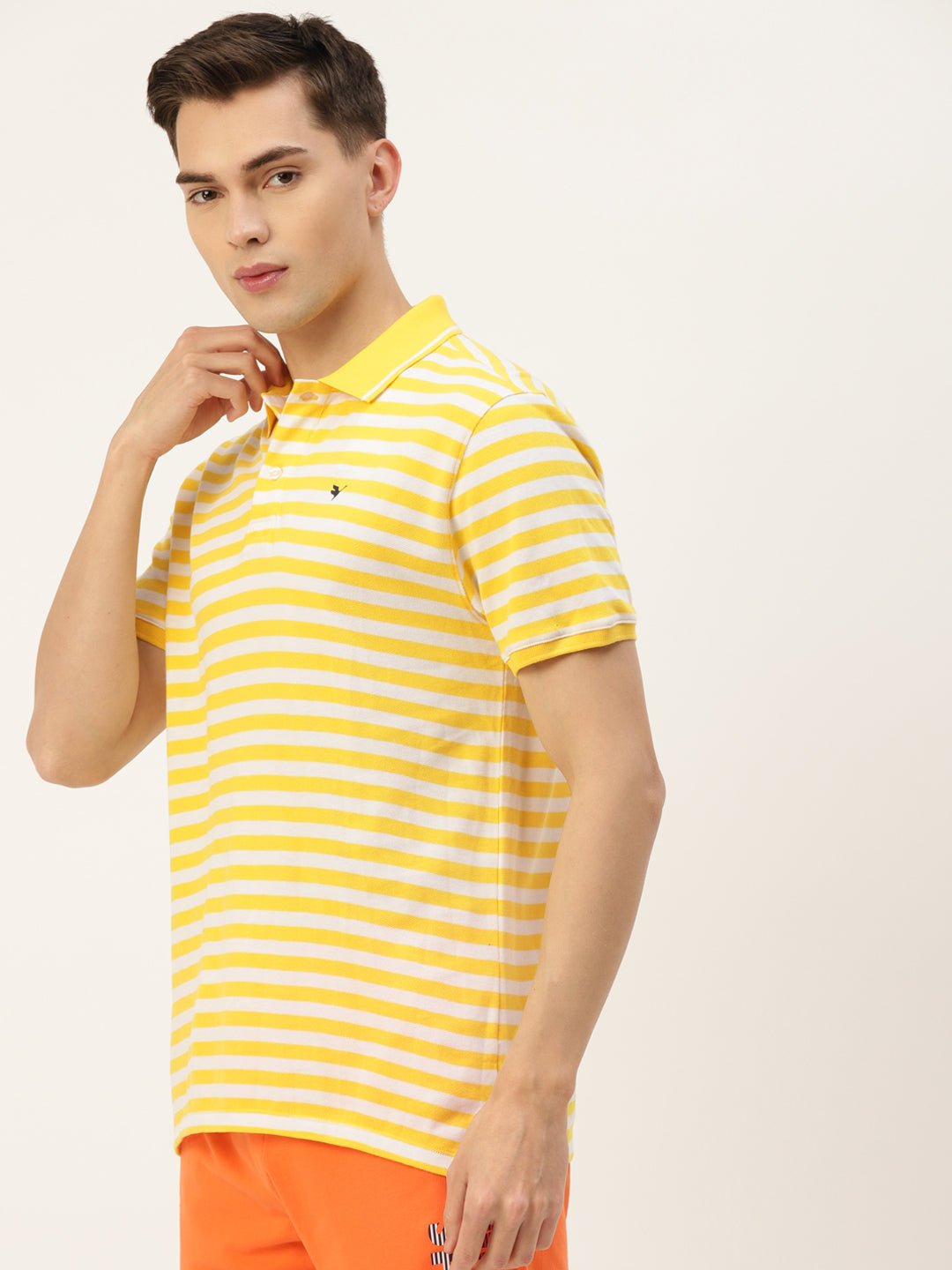 Premium Yellow Cotton Striped Half Sleeve Polo