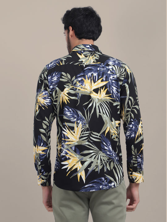 Men's Premium Rayon Shirt With Jungle Print In Full Sleeve And Black Color