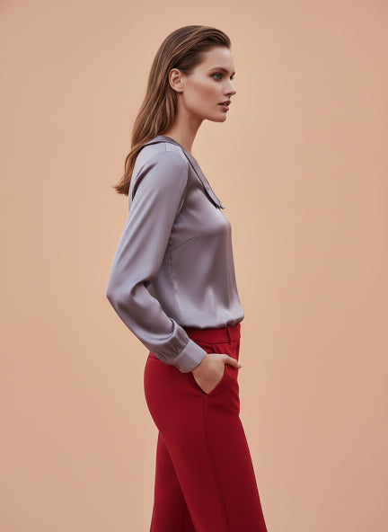 Summer Satin Mauve Peter Pan Collar Top