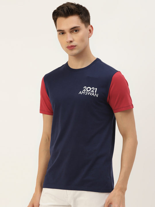 MENS PREMIUM COTTON LYCRA COLOURBLOCK HALF SLEEVE CREW NECK T-SHIRTS