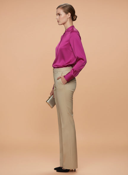 Summer Satin Magenta Front Pleated Tunic