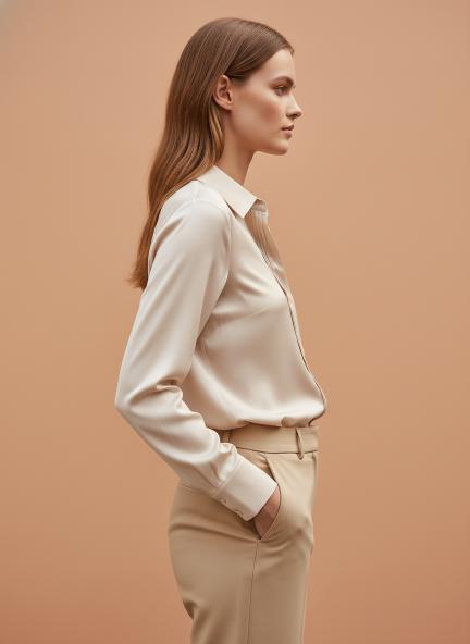 Tailored Fit European Satin Shirt With Pleated Placket