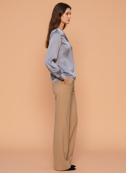 Summer Satin Bluish Grey Peter Pan Collar Top