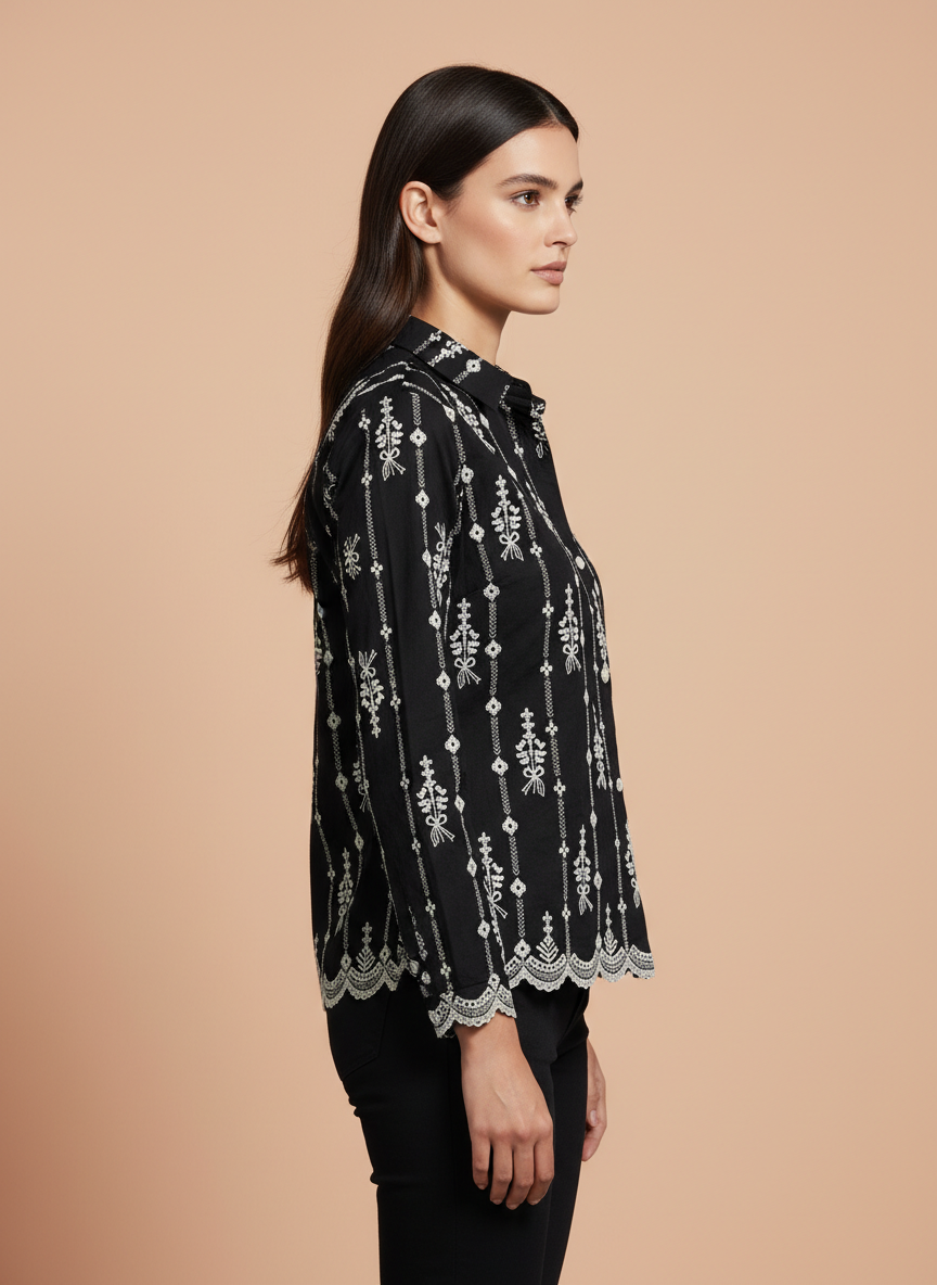 Elegant Black Embroidered Women’s Shirt