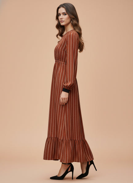 Rayon Printed Full Sleeve Maxi Dress