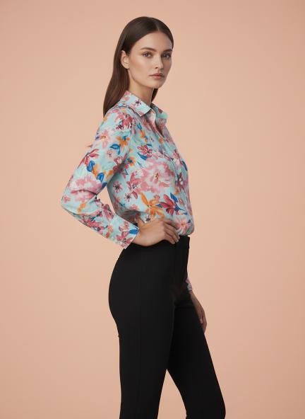 Premium Muslin Pink Regular Length Straight Hem Digital Print Shirt