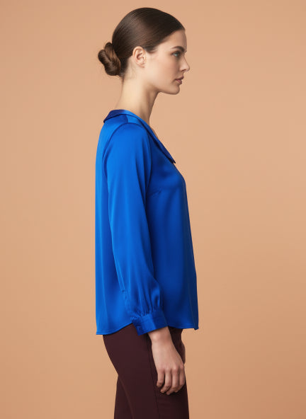 Summer Satin Royal Blue Peter Pan Collar Top