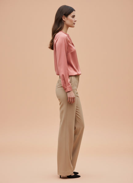 Summer Satin Coral Front Pleated Tunic