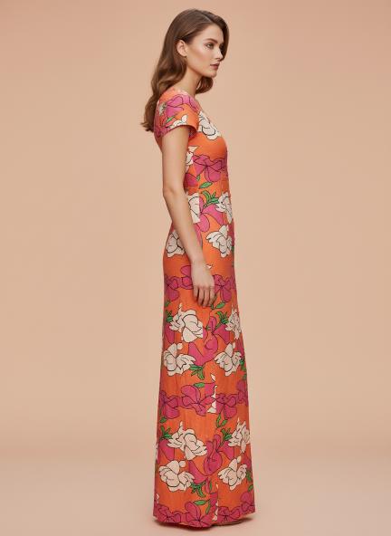 Cambric Digital Print  Front Slit Body Con Dress With Slash Pocket