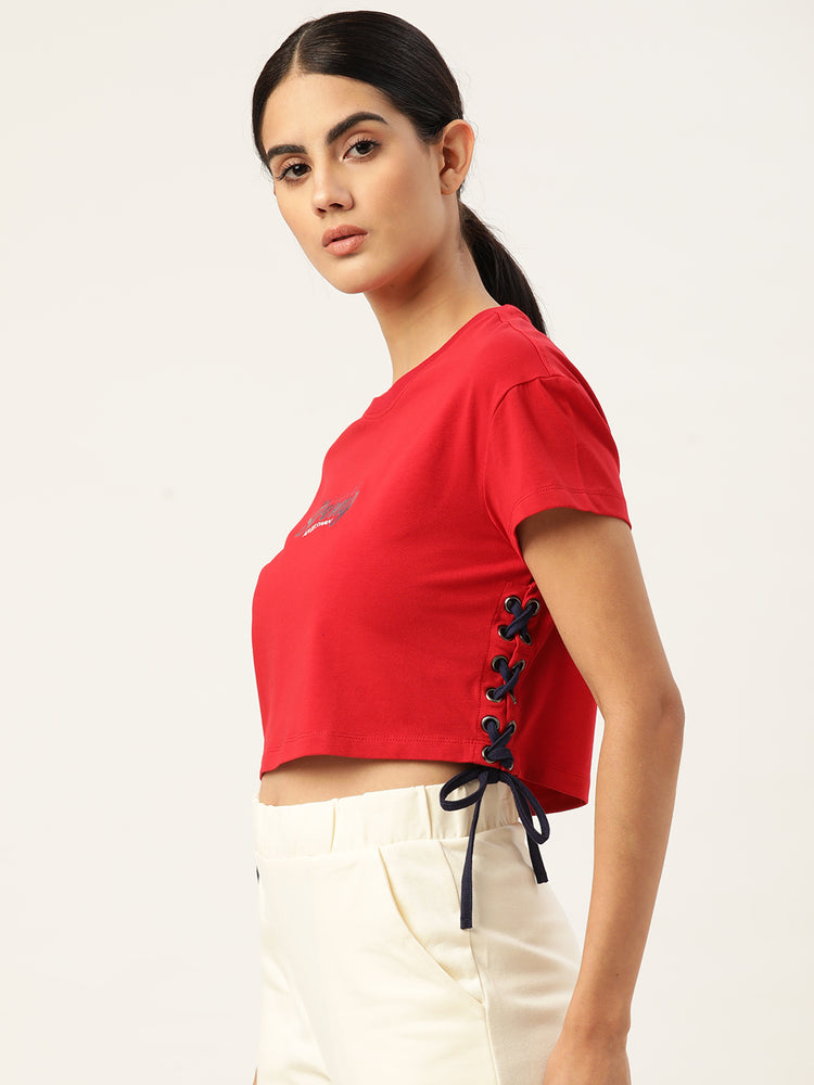 Womens Premium Cotton Lycra Smart Fit Contrast Dori With Printed Top