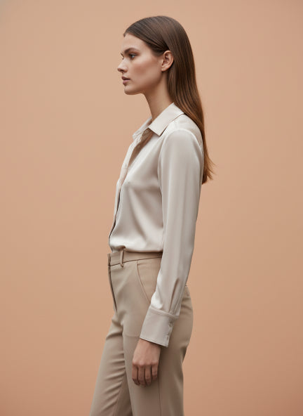 European Satin Spread Collar Shirt