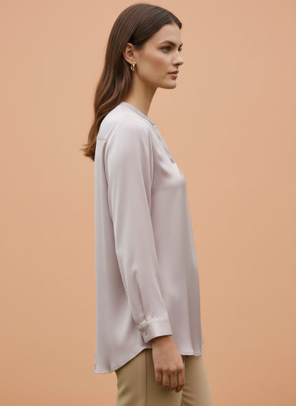 Summer Satin Light Pink Front Pleated Tunic